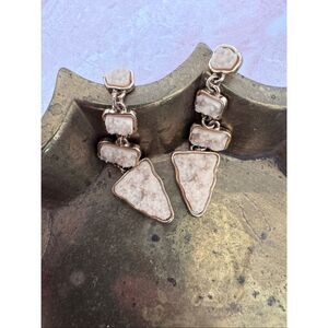 Pink ice candy blush geode rock faux gemstone tier triangle geometric earrings